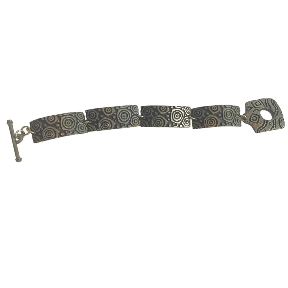 Alice Seely Silver Geometric Pattern Bracelet Toggle Clasp Signed by Artist